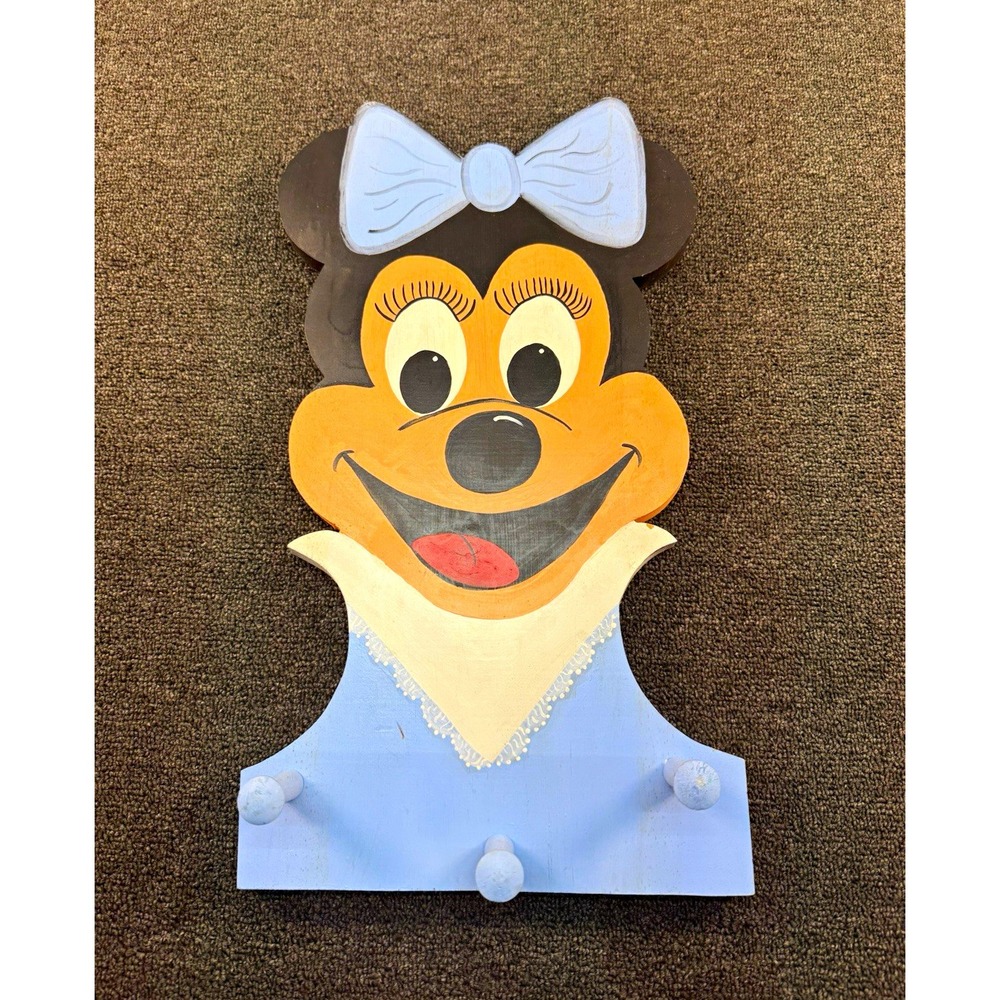 Vintage Disney Minnie Mouse Wooden Wall Hook Rack Coat Holder